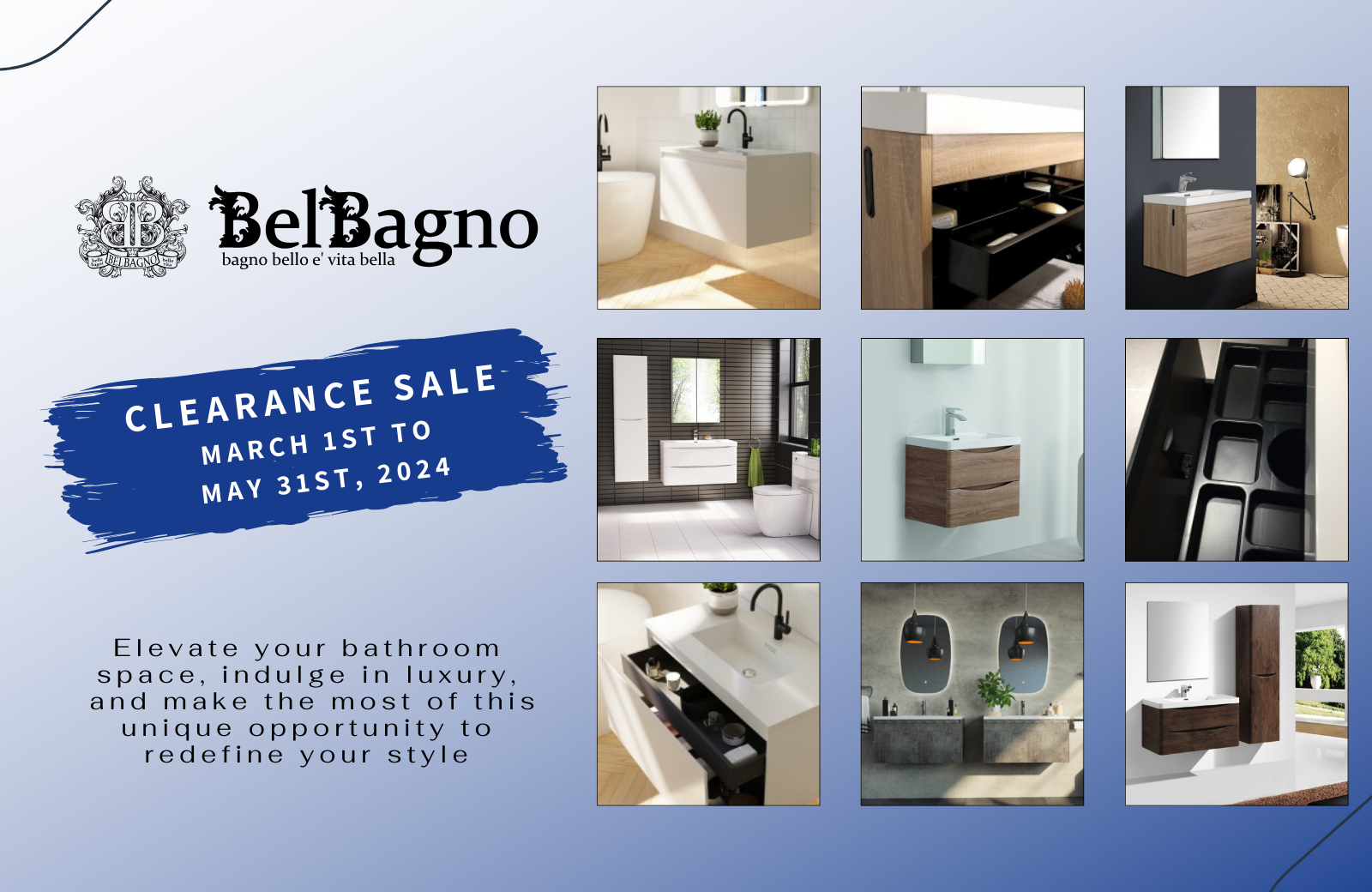 Revitalize Your Bathroom with Belbagno's Clearance Sale: March 1st to May 31st, 2024