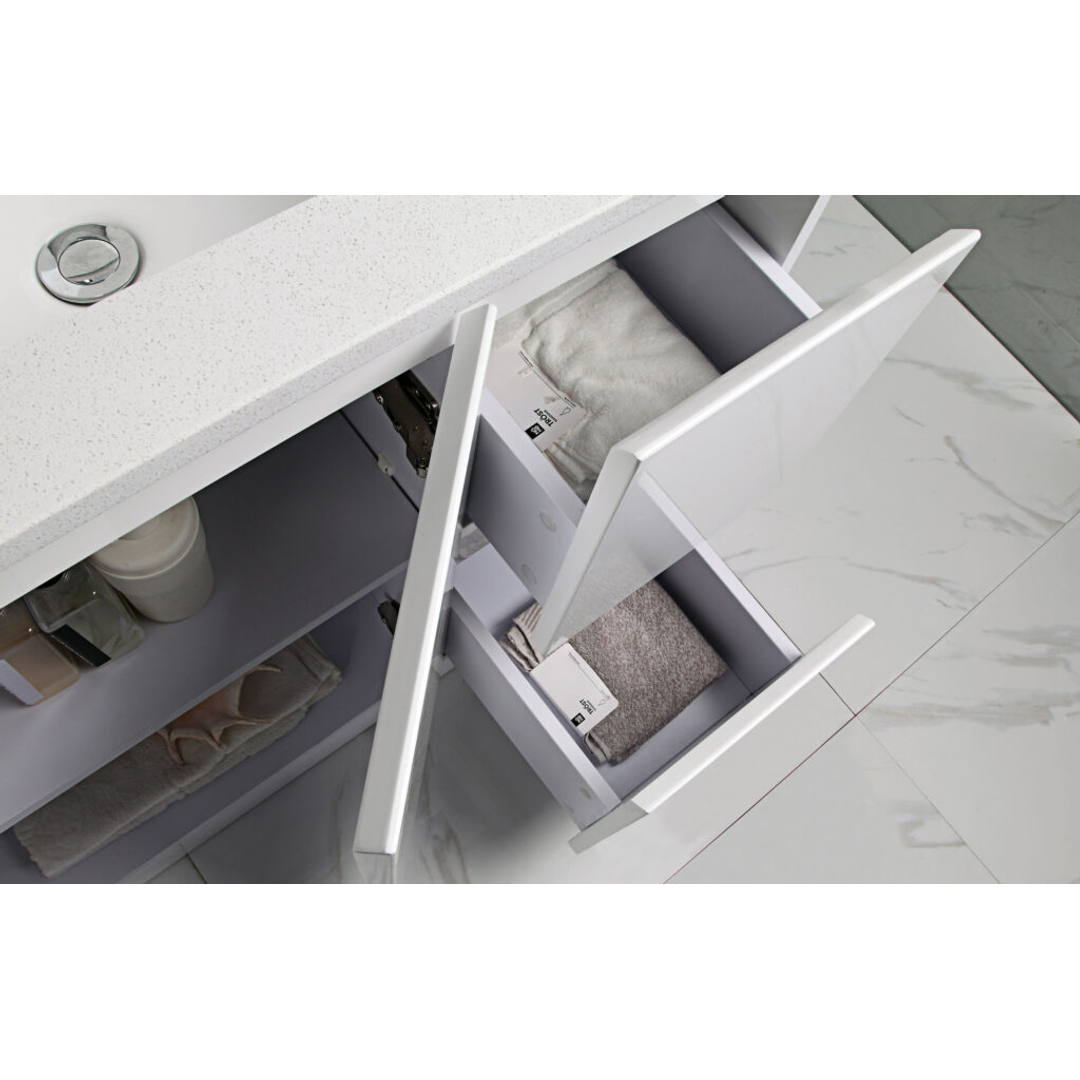 Aulic Alice Finger Pull Cabinet 600 With Palis White Flat Soild Surface Stone Top