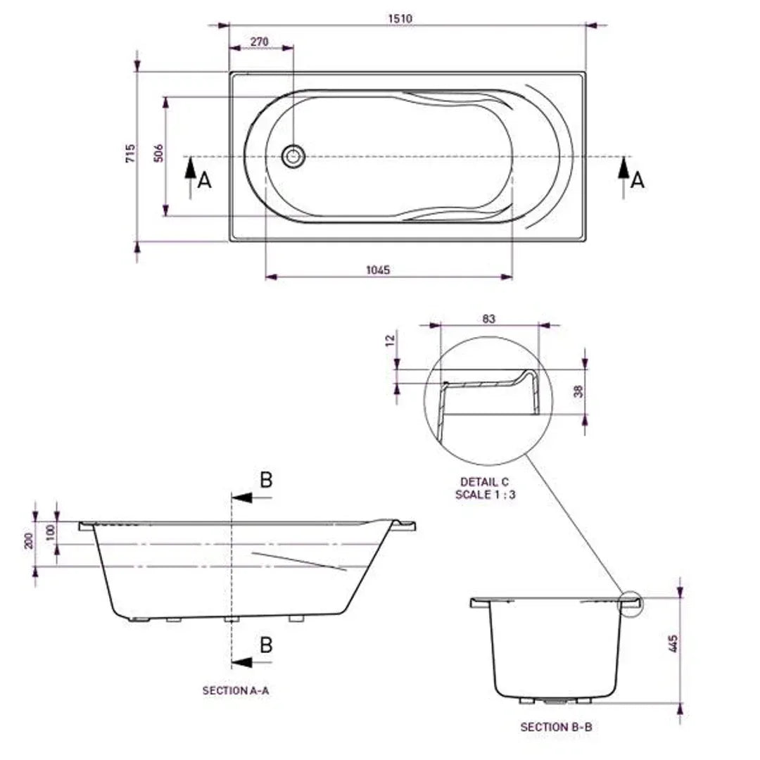 Adatto Contour 12 Jetss White 1650mm - Burdens Plumbing