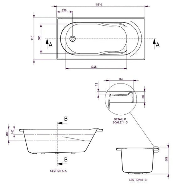 Adatto Contour 12 Jetss White 1650mm - Burdens Plumbing