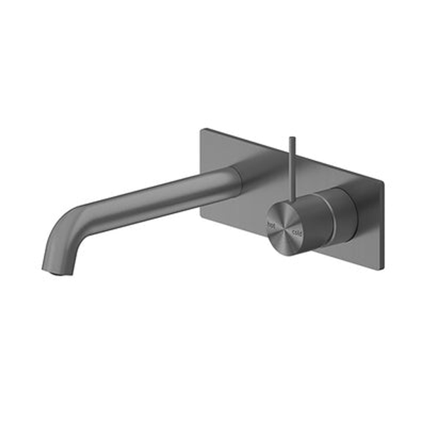 Nero Mecca Wall Basin Mixer Handle Up 185Mm Spout Gun Metal