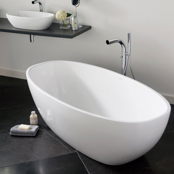 V+A Barcelona Matte Stone Freestanding Bath Quarrycast White Matte 1785mm