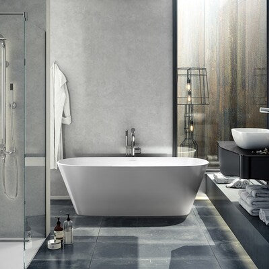 V+A Vetralla 2 Matte Stone Freestanding Bath Quarrycast White Matte 1650mm