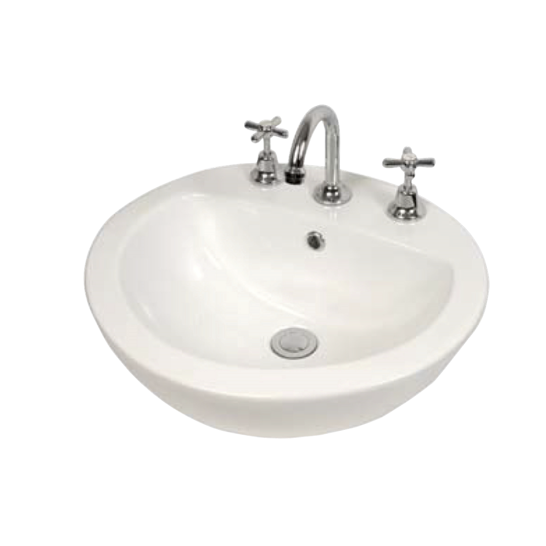 Aspire Unity Semi-Recess Round Basin 500X445 3 Tap Hole White