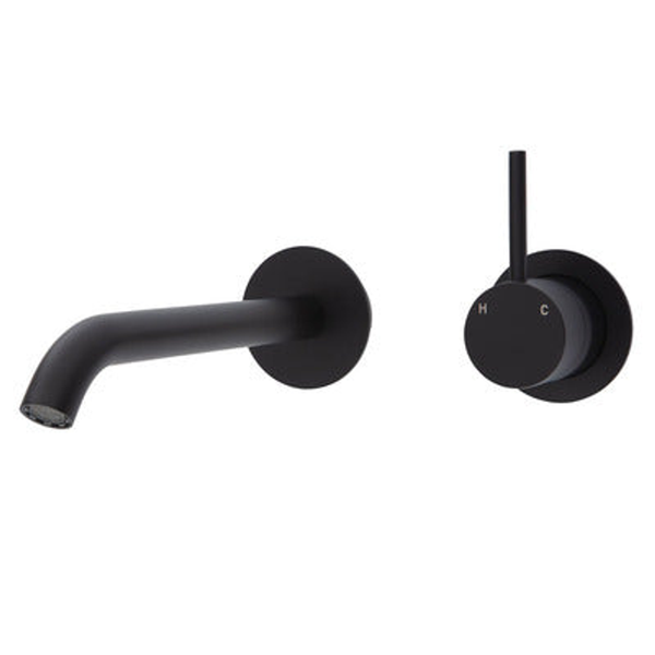 Fienza Kaya Up Basin/Bath Mixer 200mm Outlet Set Matte Black Round Matte Black Plates