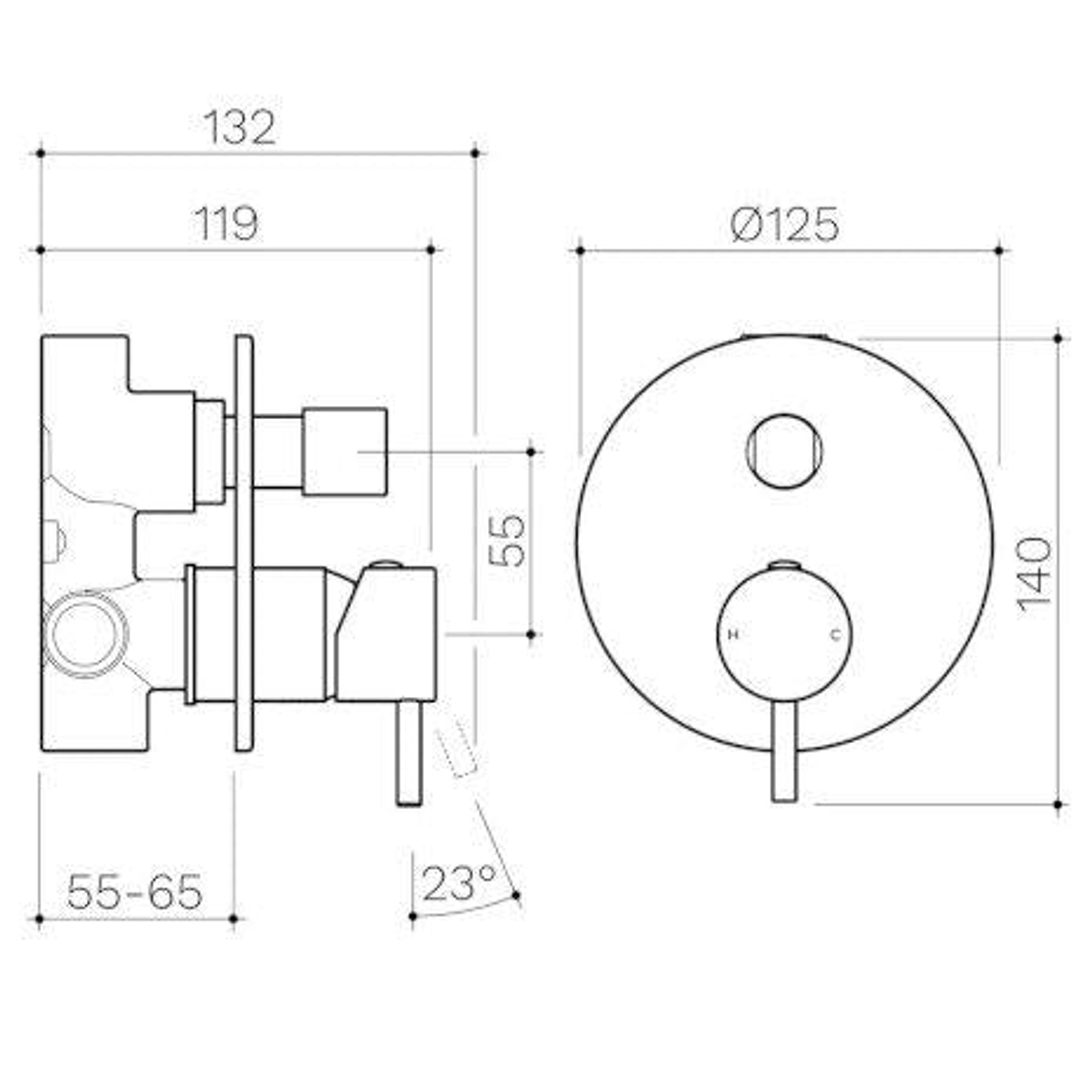 Clark Round Pin Wall Mixer With Diverter - Matte Black