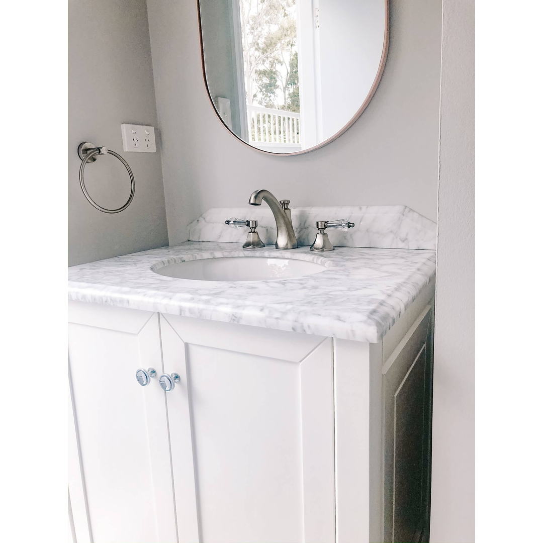 T&H Coventry 75 X 55 Satin White Vanity Real Marble Top & Ceramic U/C Basin
