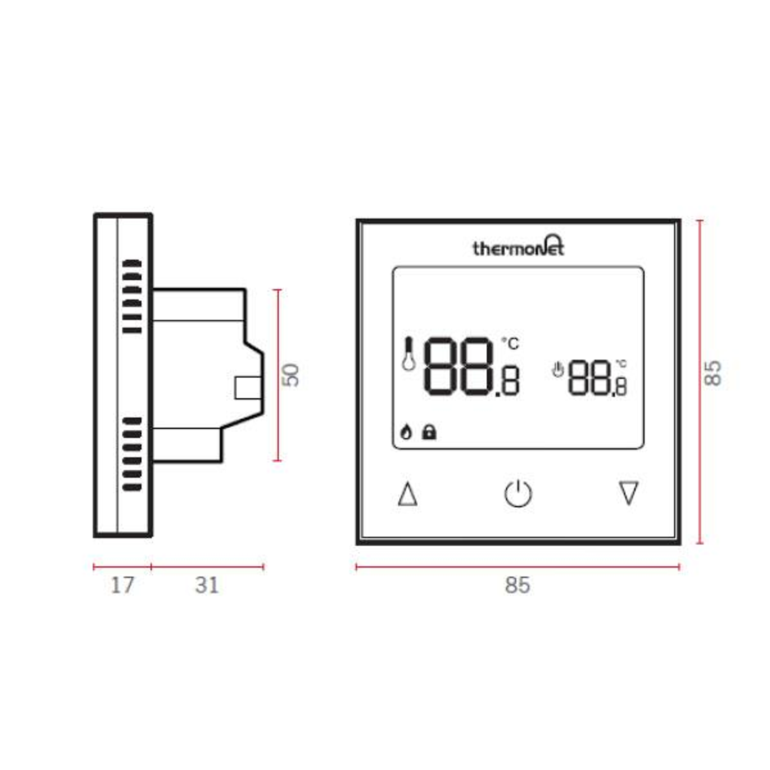 Thermogroup Thermotouch 9.2mG White Glass Manual Thermostat 16A Max Load