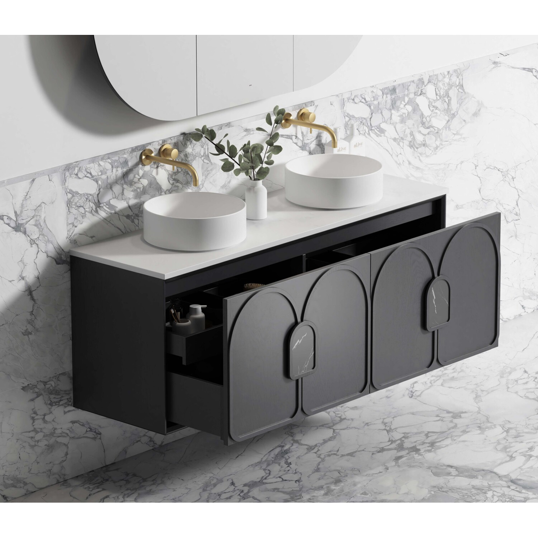 Otti Laguna Black American Oak 1500X460X550 Wall Hung Cabinet