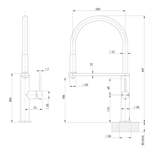 Phoenix Blix Flexible Hose Sink Mixer Round Brushed Carbon