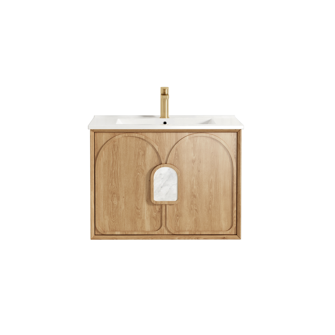 Otti Laguna Natural American Oak 750X460 Plywood Vanity With Slimline Ceramic Top