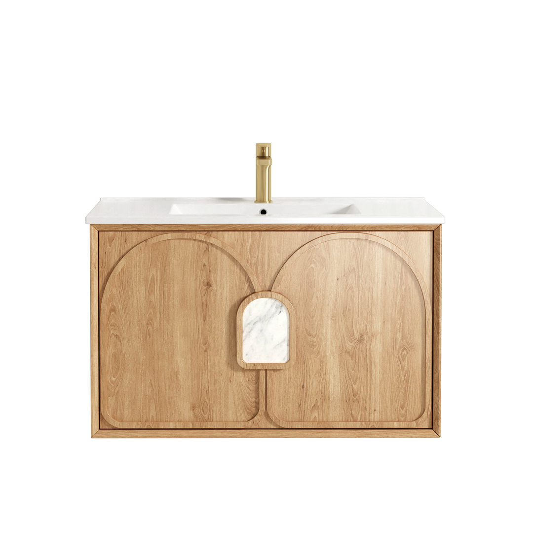 Otti Laguna Natural American Oak 900X460 Plywood Vanity With Slimline Ceramic Top