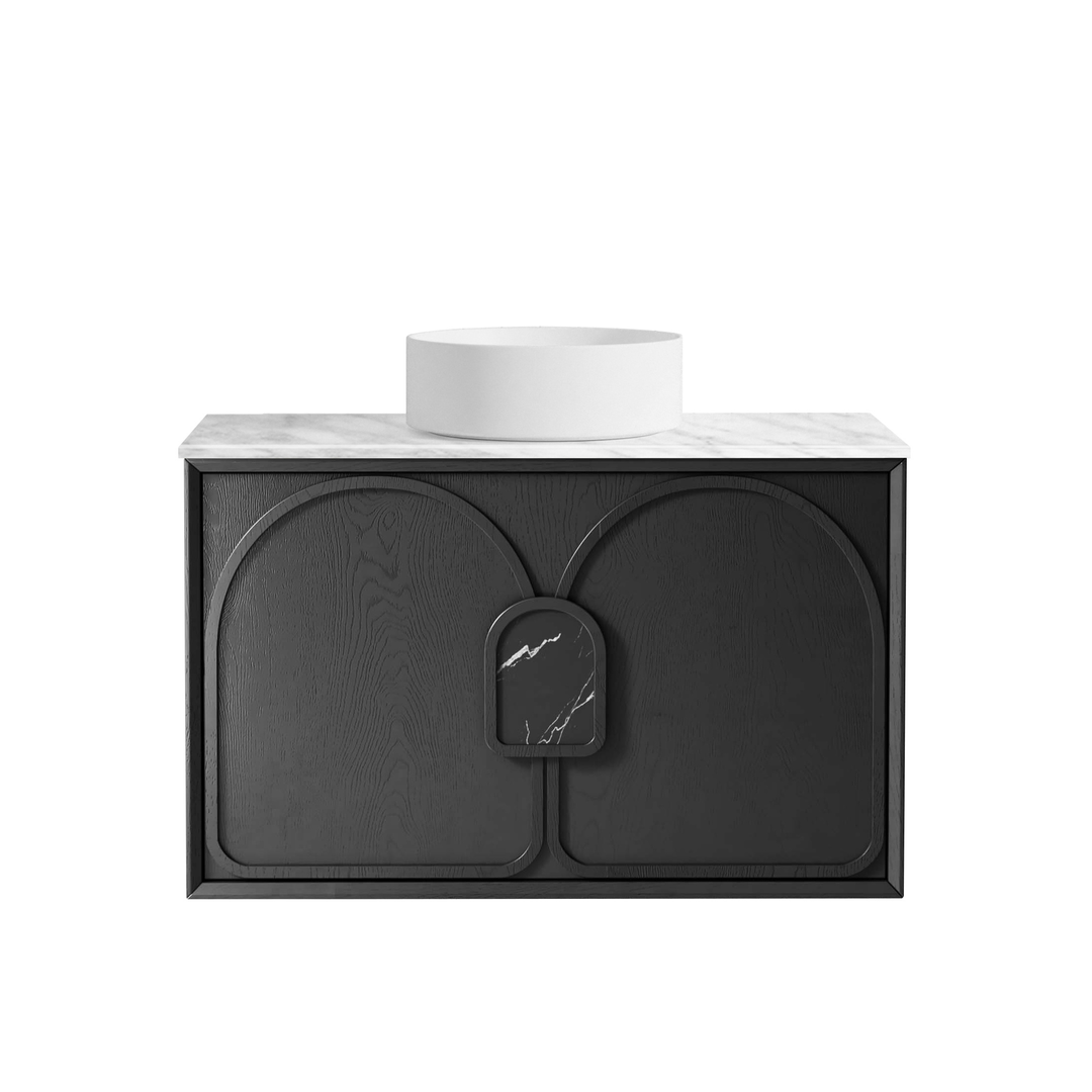 Otti Laguna Black American Oak 900X460 Plywood Vanity Natural Carrara Marble Top