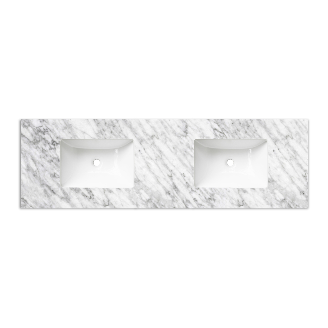 Otti Laguna Satin White 1500X460 Vanity Natural Carrara Marble Top With U/Mount Basins