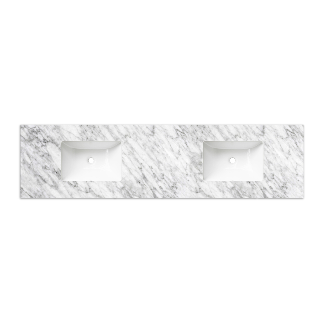 Otti Laguna Satin White 1800X460 Vanity Natural Carrara Marble Top With U/Mount Basins