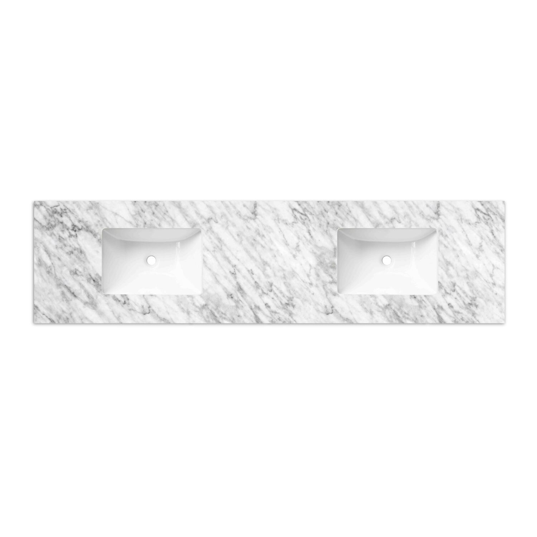 Otti Laguna Natural American Oak 1800X460 Vanity Carrara Marble Top With U/Mount Basins