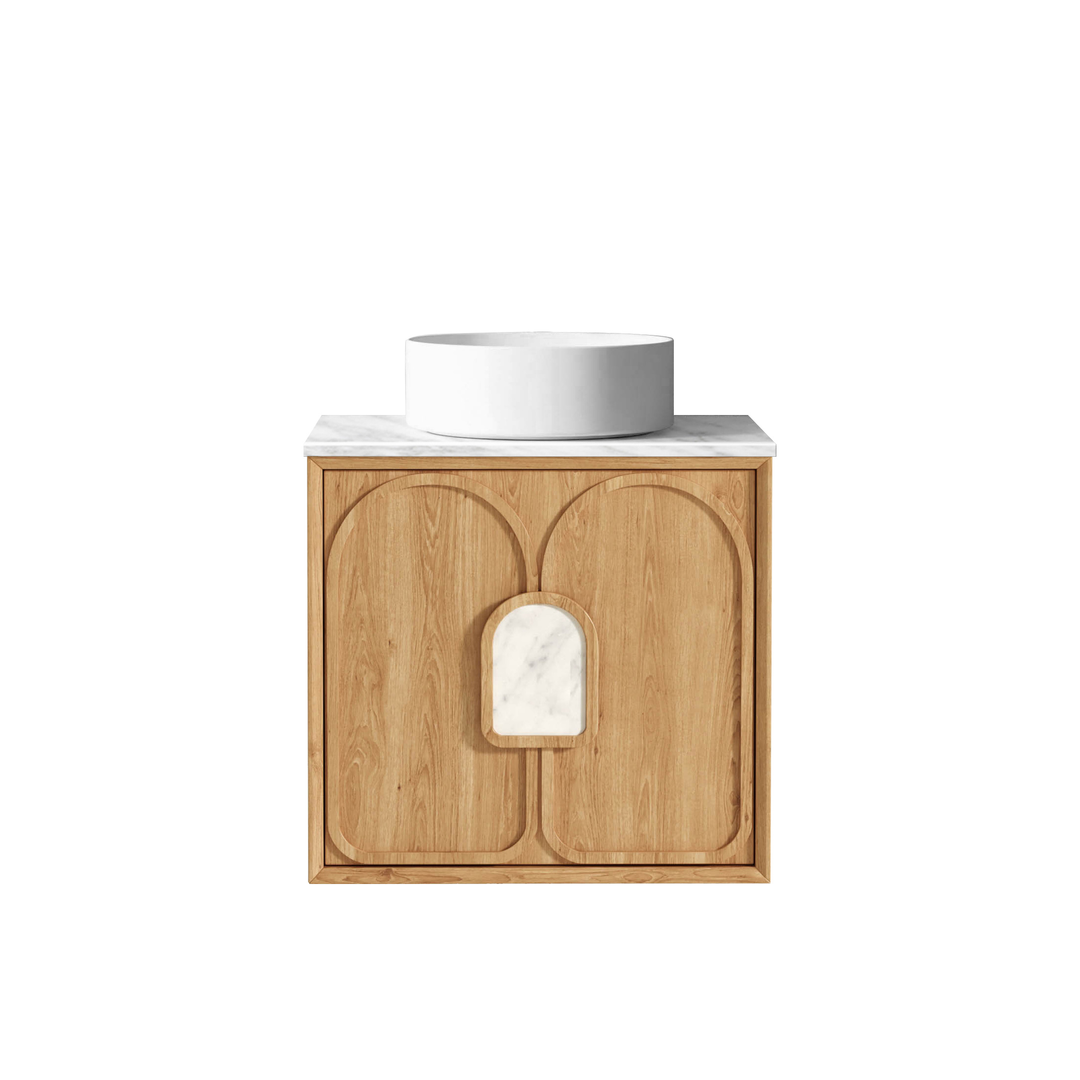 Otti Laguna Natural American Oak 600X460 Plywood Vanity Natural Carrara Marble Top