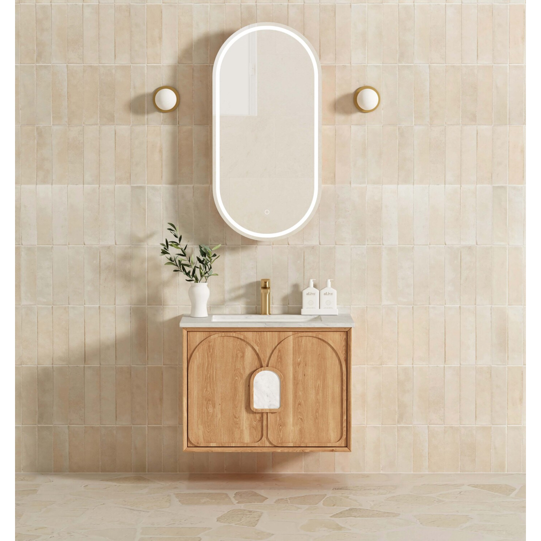 Otti Laguna Natural American Oak 750X460 Vanitycarrara Marble Top With U/Mount Basin