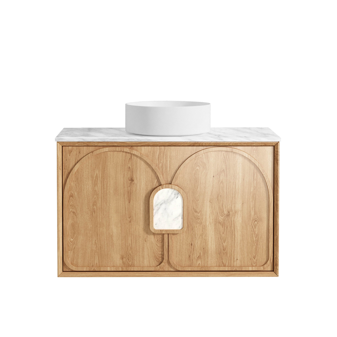 Otti Laguna Natural American Oak 900X460 Plywood Vanity Natural Carrara Marble Top