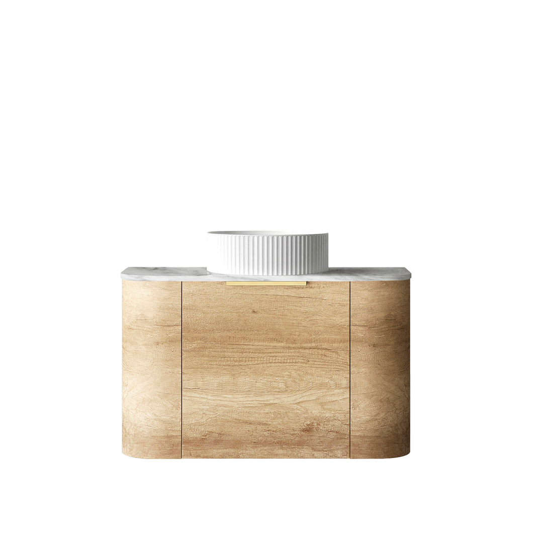 Otti Bondi 750X460X450 Wall Hung Natural Oak Vanity With Pure White & Black Handle 200Mm