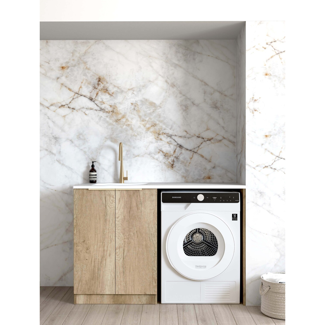 Otti Natural Oak Base Laundry Cabinet With 1300Mm Natural Carrara Marble Top