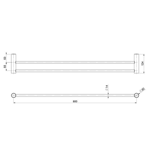 Phoenix Vivid Slimline Double Towel Rail 800mm - Brushed Nickel