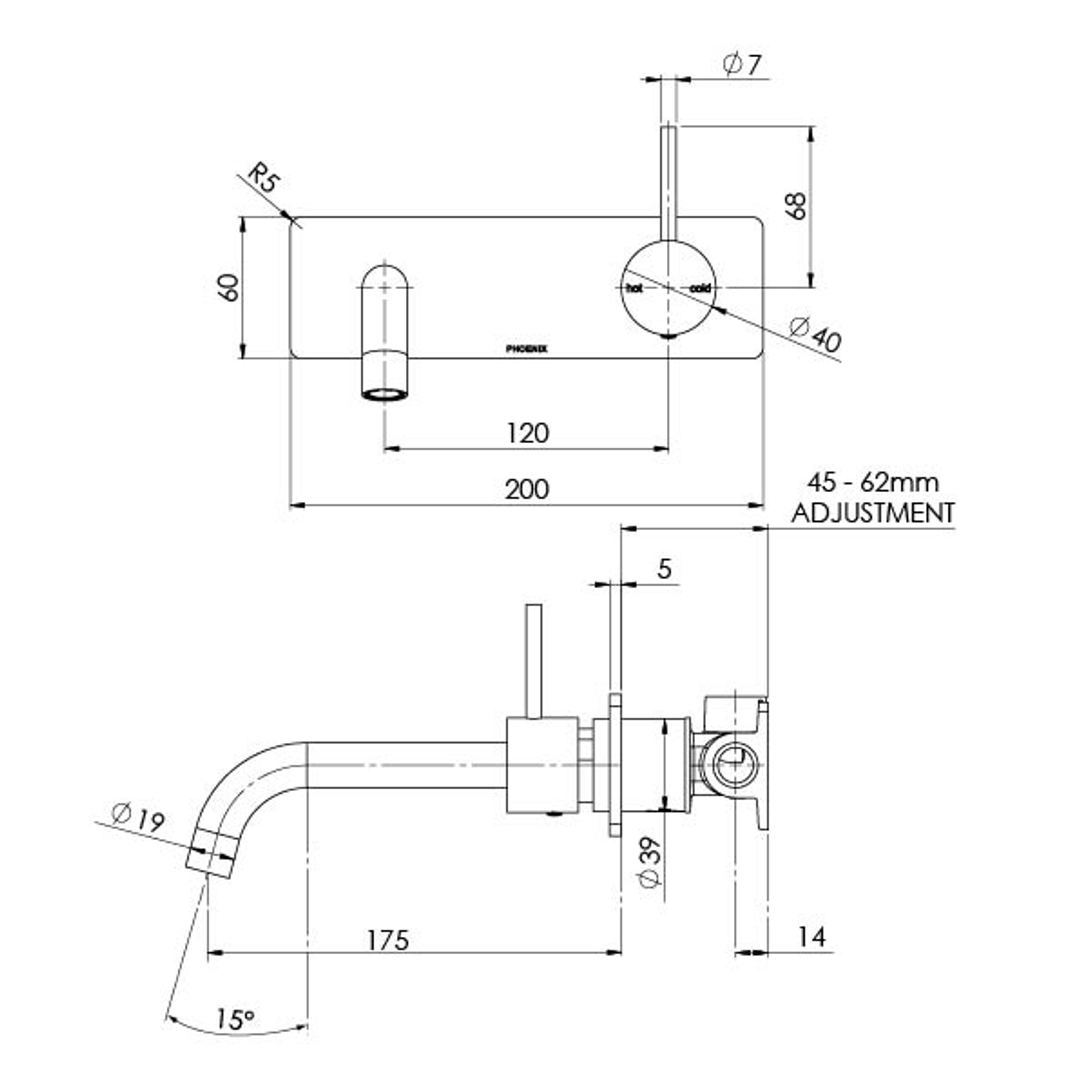 Phoenix Vivid Slimline Up Basin/ Bath Wall Mixer Set - Chrome