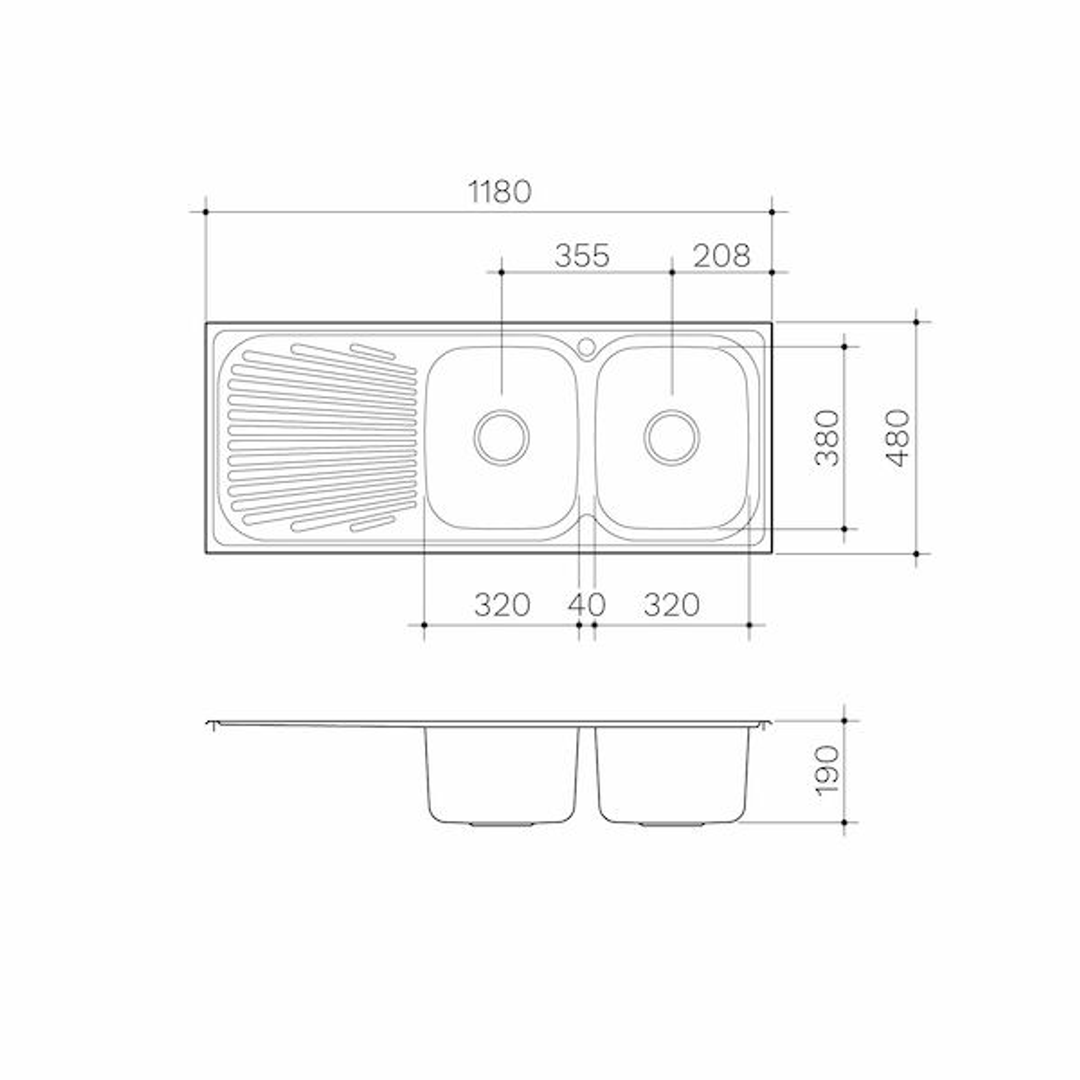 Clark Vital 1180mm Double End Bowl Sink 1129 1 Tap Hole Right