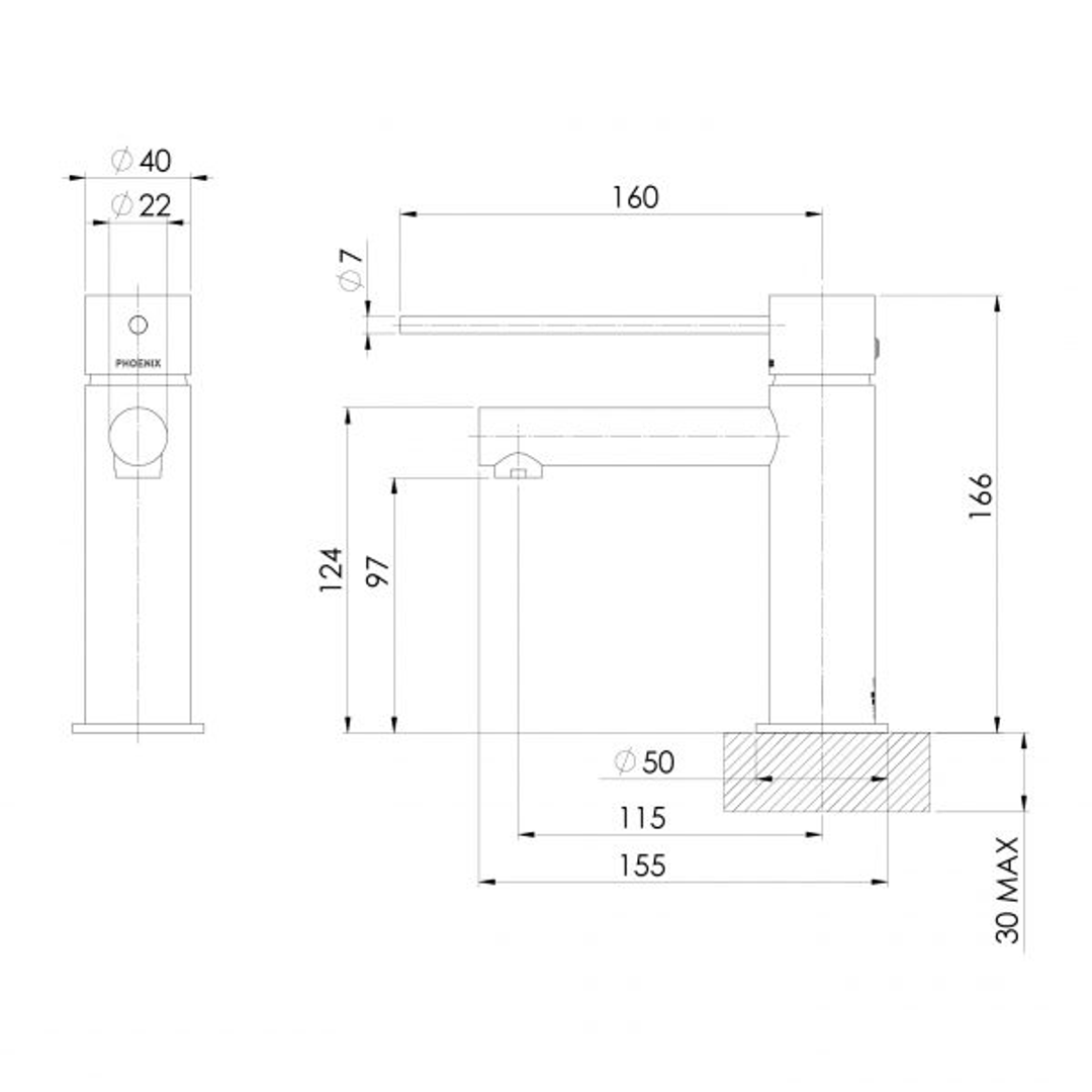 Phoenix Vivid Slimline Basin Mixer With Extended Lever - Chrome