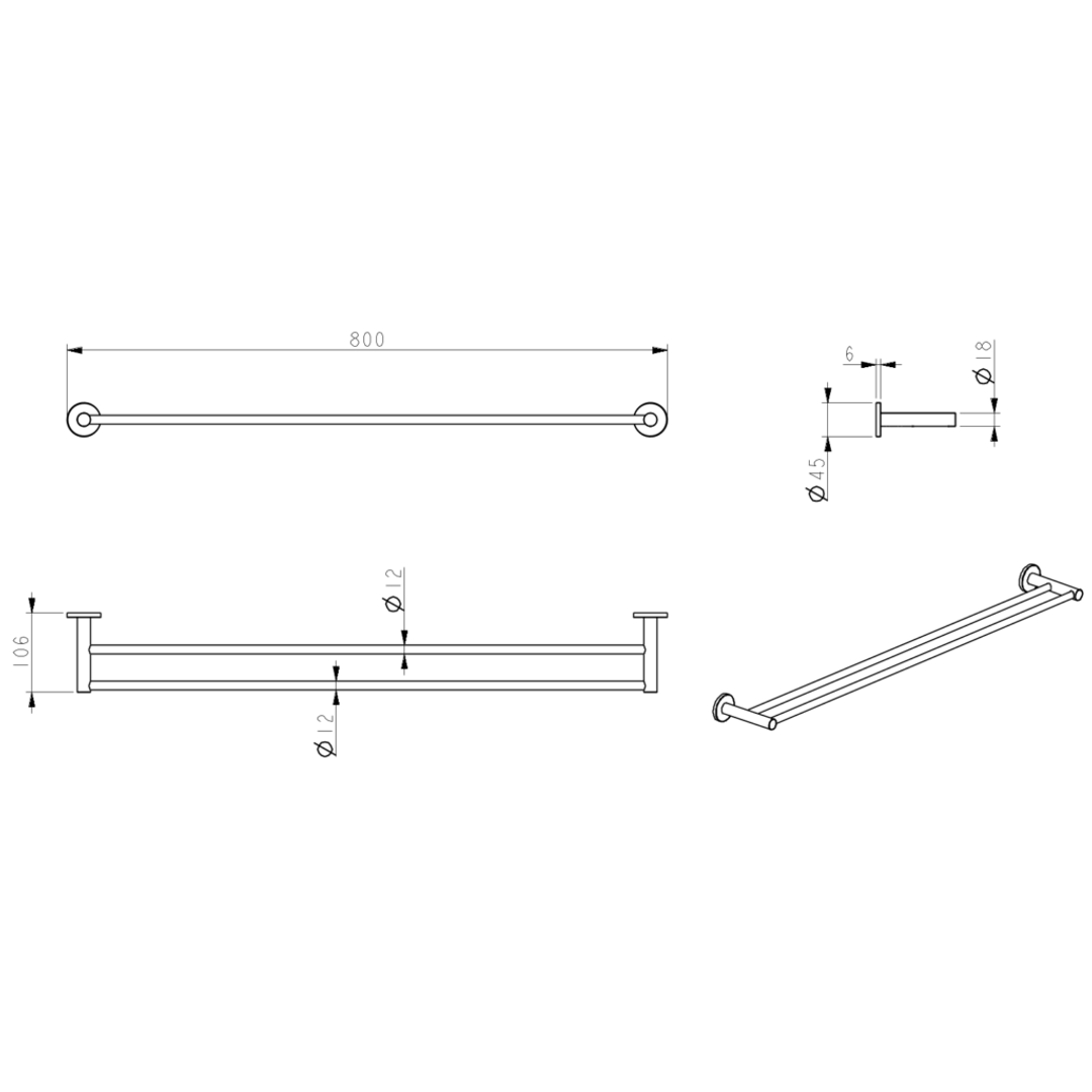 Bella Vista Mica Double Towel Rail Brushed Nickel