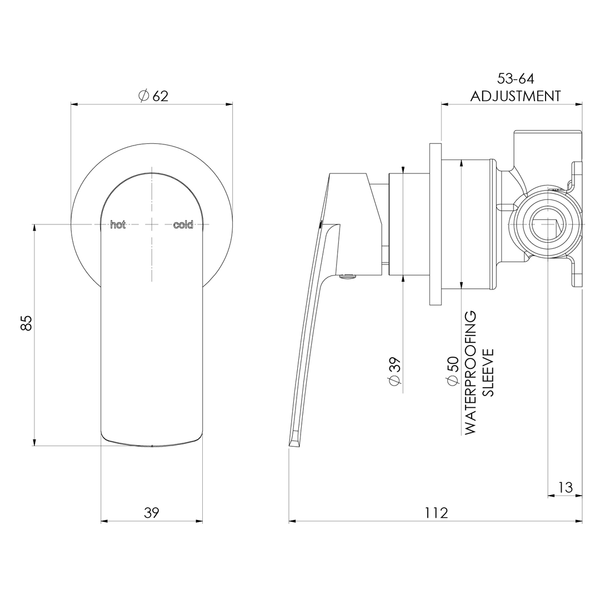 Phoenix Mekko Switchmix Wall Mixer Fit-Off Kit Round Chrome