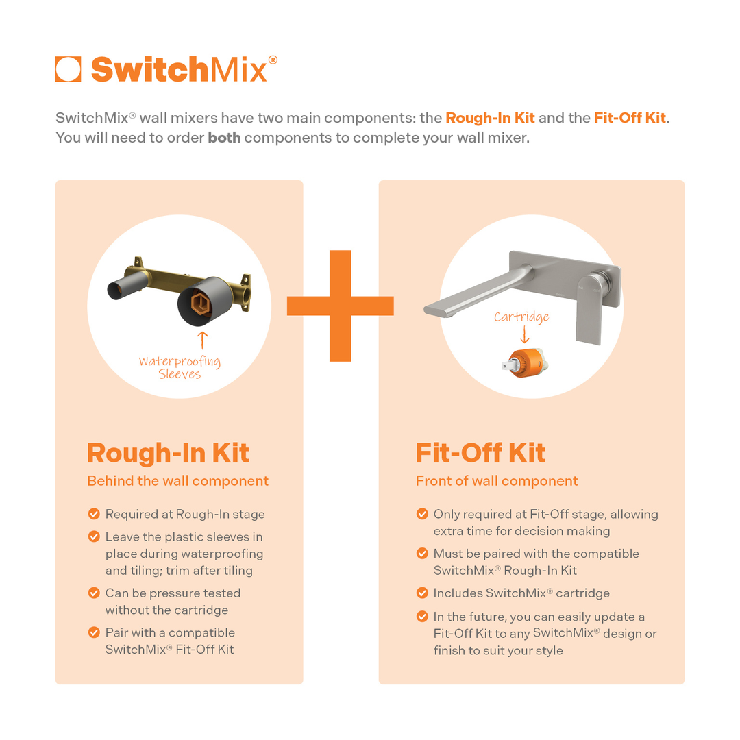 Phoenix Teel Switchmix Wall Basin / Bath Mixer Set 200Mm Fit-Off Kit Brushed Carbon