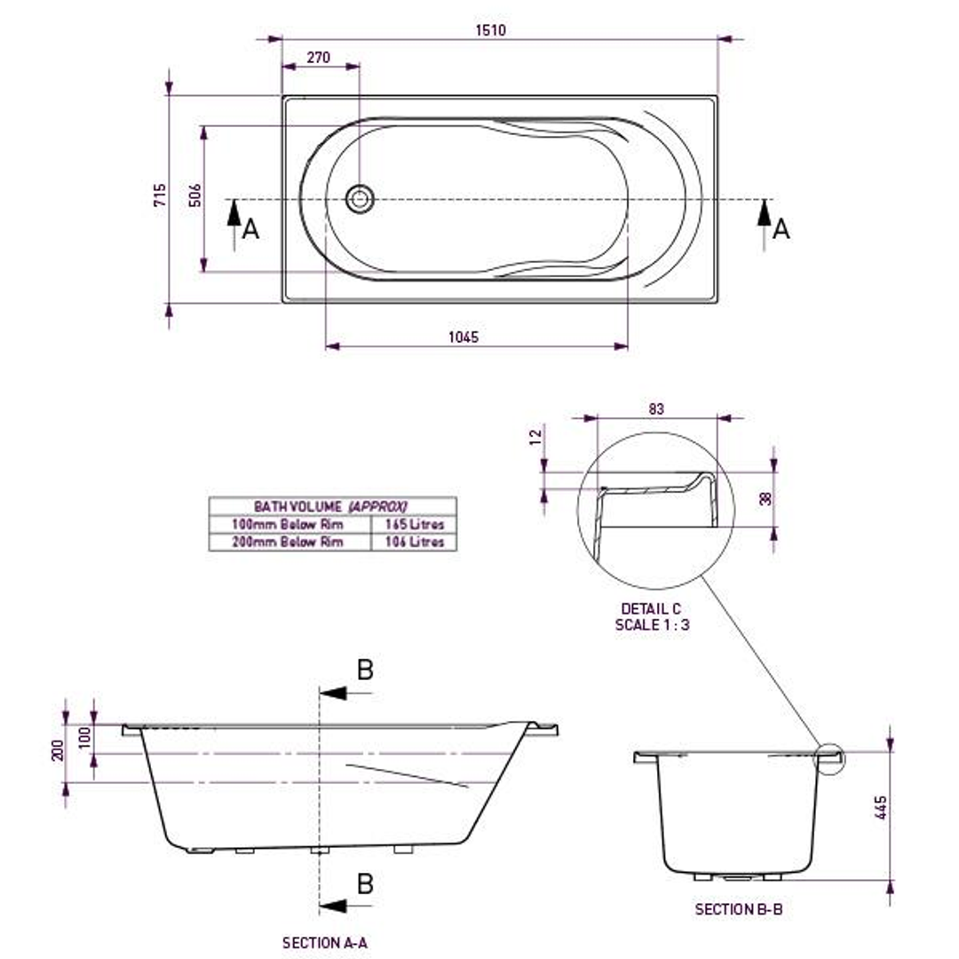 Adatto Bath White 1650mm