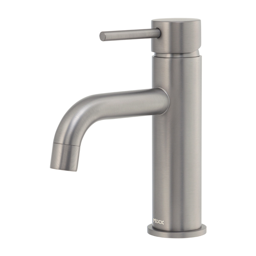 Brasshards Mixx Anise Basin Mixer Curved Spout Gun Metal Lead Free