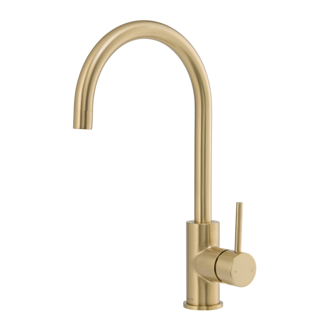 Brasshards Mixx Anise Round Gooseneck Sink Mixer Brushed Gold Lead Free