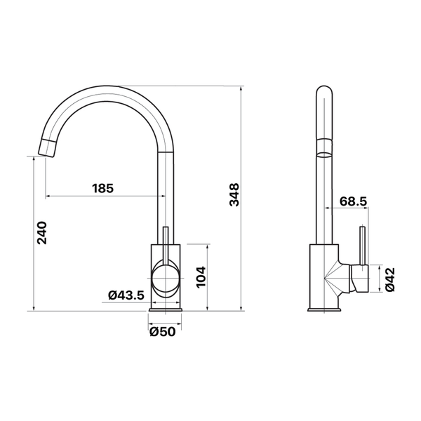 Brasshards Mixx Anise Round Gooseneck Sink Mixer Gun Metal Lead Free