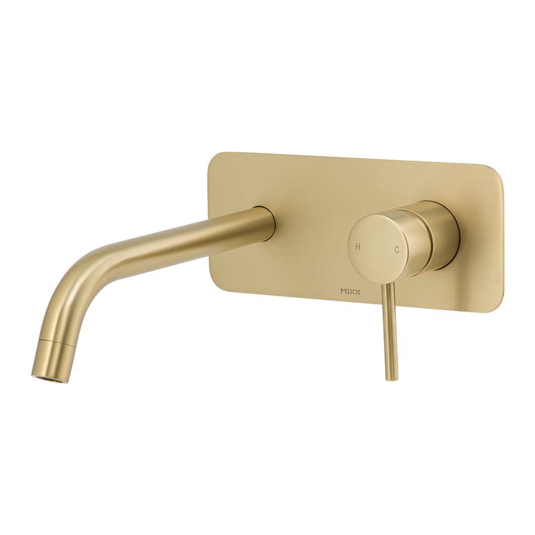 Brasshards Mixx Anise Wall Plate Mixer With 210Mm Spout Brushed Gold Lead Free