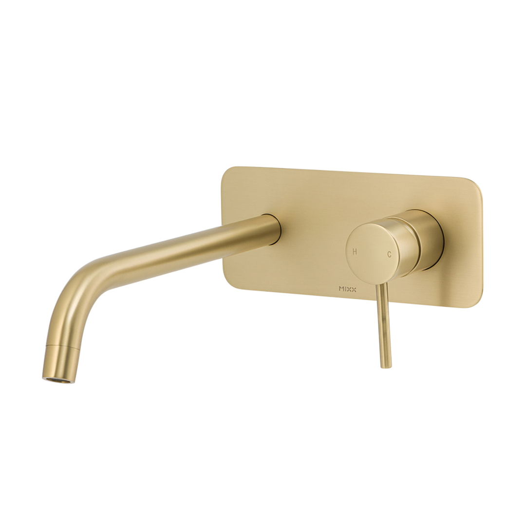 Brasshards Mixx Anise Wall Plate Mixer With 250Mm Spout Trim Kit Brushed Gold Lead Free