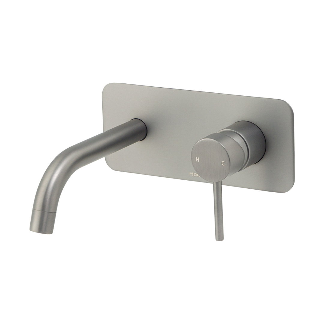 Brasshards Mixx Anise Wall Plate Mixer With 250Mm Spout Trim Kit Gun Metal Lead Free