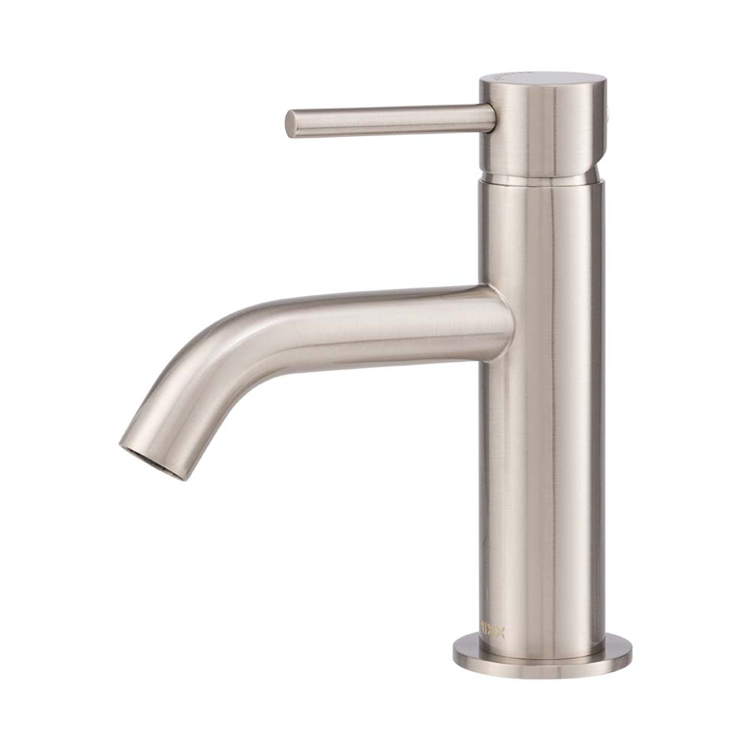 Brasshards Mixx Anise Eco Basin Mixer Curved Spout Brushed Nickel Lead Free
