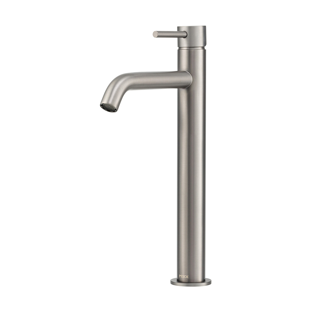 Brasshards Mixx Anise Eco Tower Vessel Mixer Curved Spout Gun Metal Lead Free