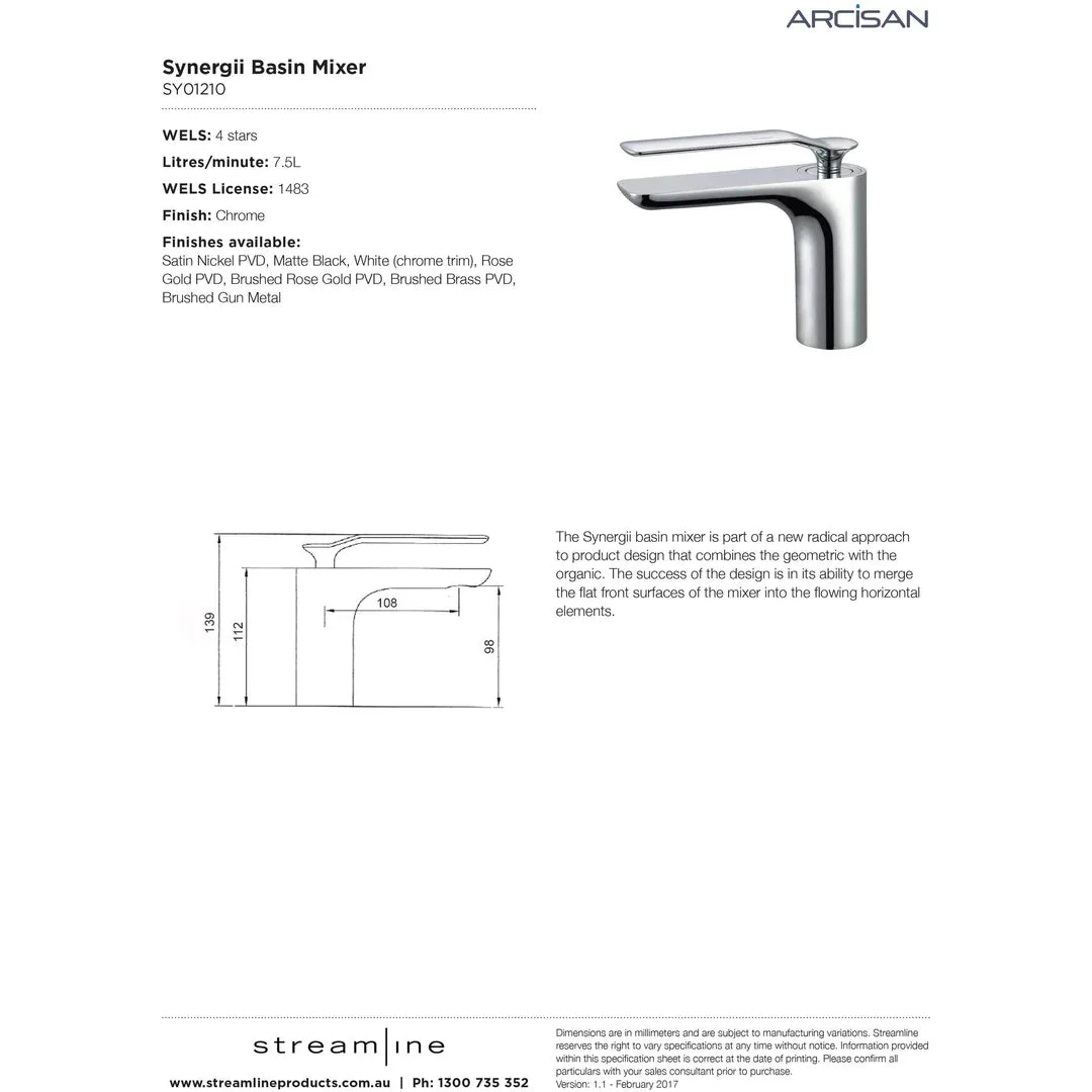 Arcisan Synergii Basin Mixer Chrome - Burdens Plumbing