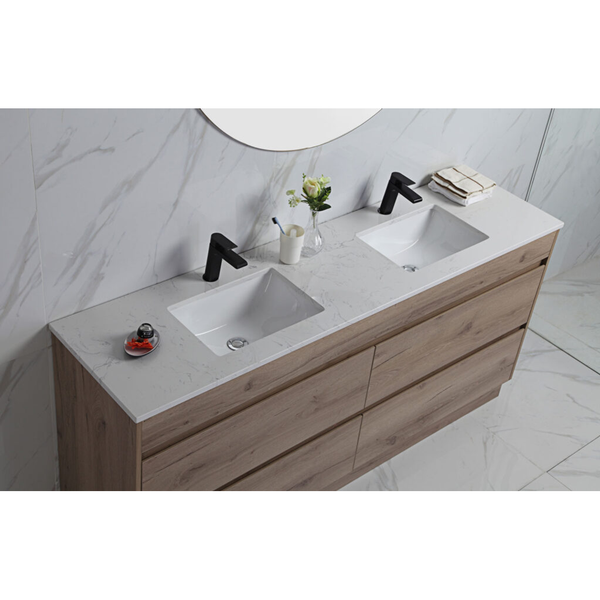 Aulic Max F/Pull Cabinet For Double Bowl With Alpine White Stone Top With Undermount Basin