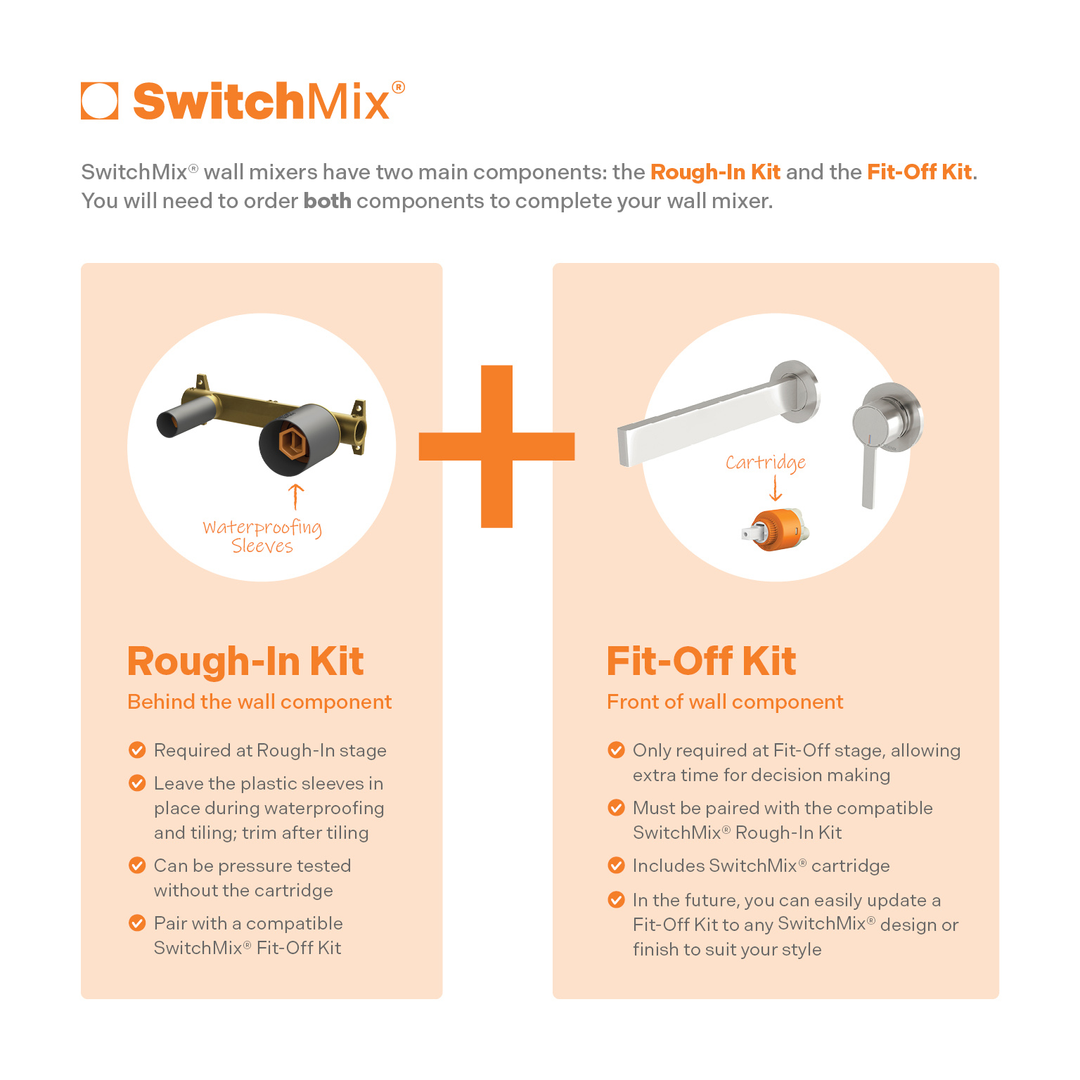Phoenix Lexi Mkii Switchmix Wall Bath Mixer Set 200Mm Fit-Off Kit Chrome