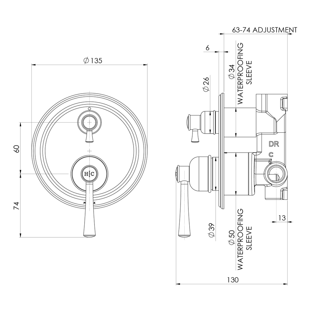 Phoenix Cromford Switchmix Shower / Bath Diverter Mixer Fit-Off Kit Brushed Bronze