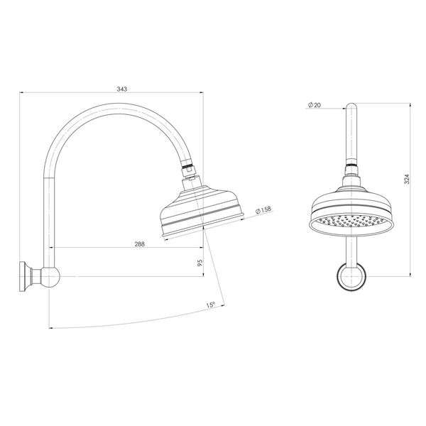 Phoenix Cromford High-Rise Shower Arm & Rose Brushed Bronze