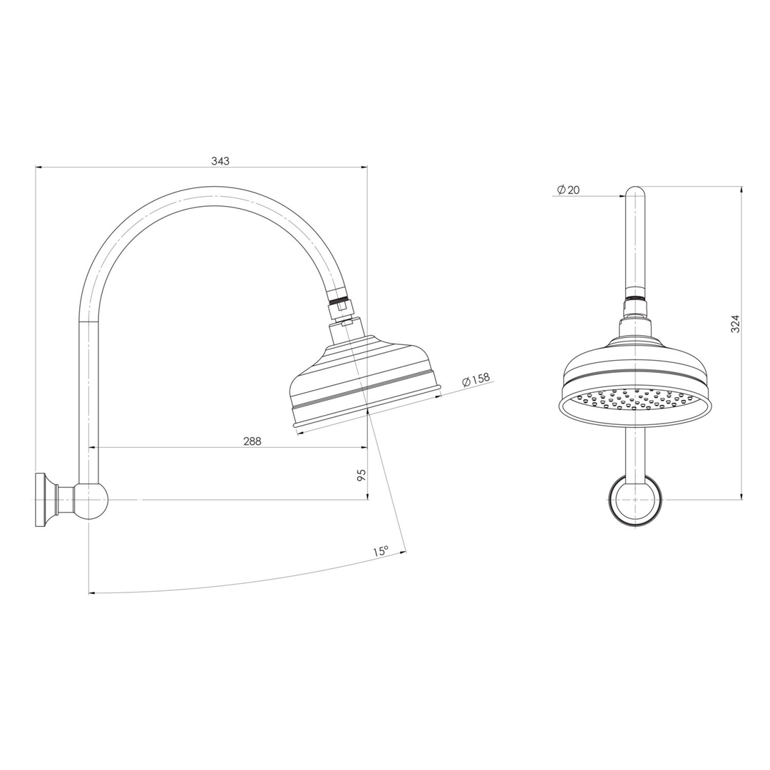 Phoenix Cromford High-Rise Shower Arm & Rose Chrome