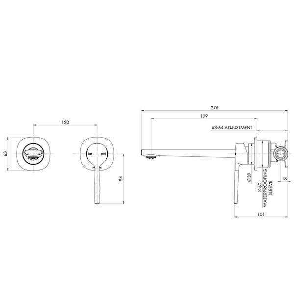 Phoenix Vask Switchmix Wall Basin / Bath Mixer Set 200Mm Brushed Bronze