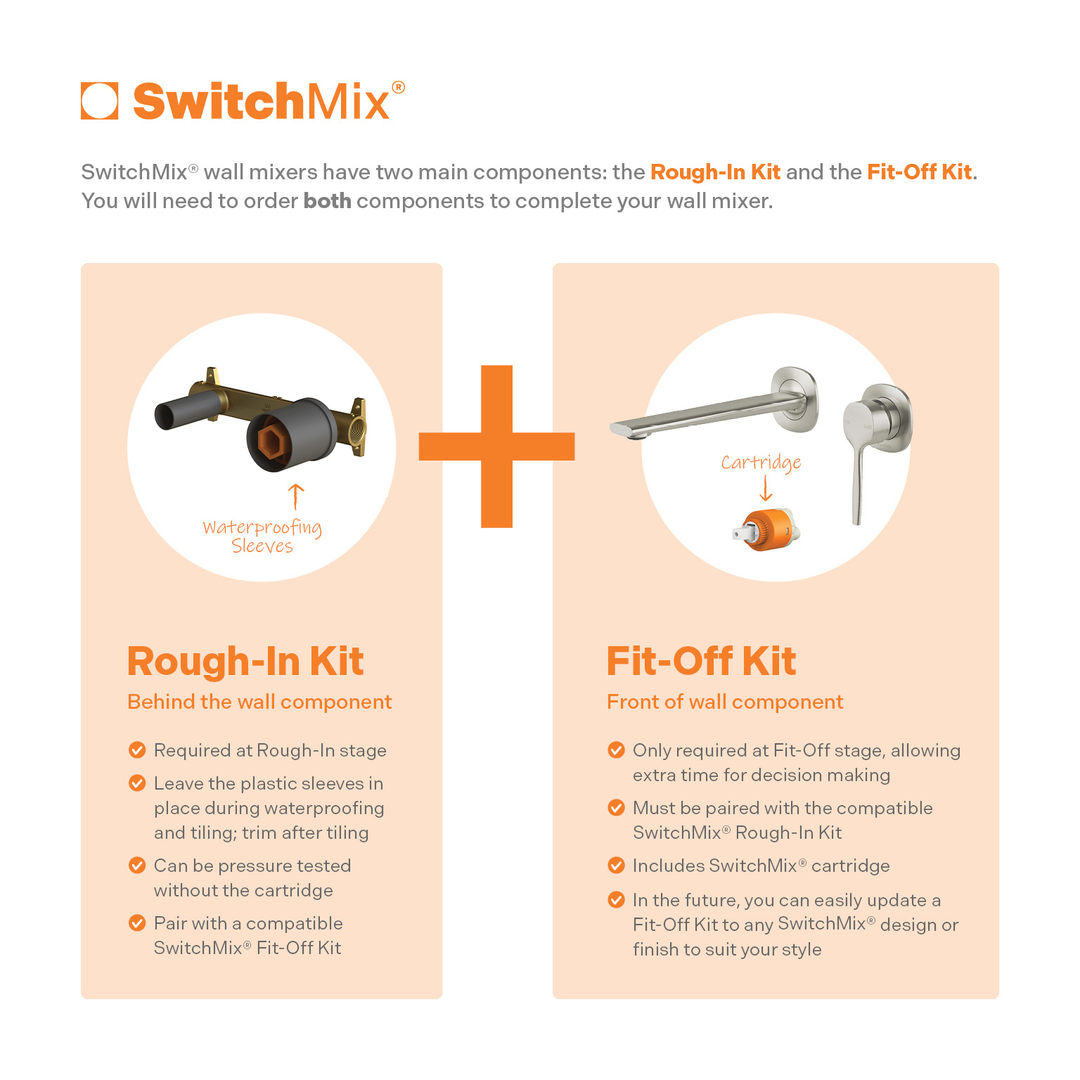 Phoenix Vask Switchmix Wall Basin / Bath Mixer Set 200Mm Fit-Off Kit Brushed Bronze