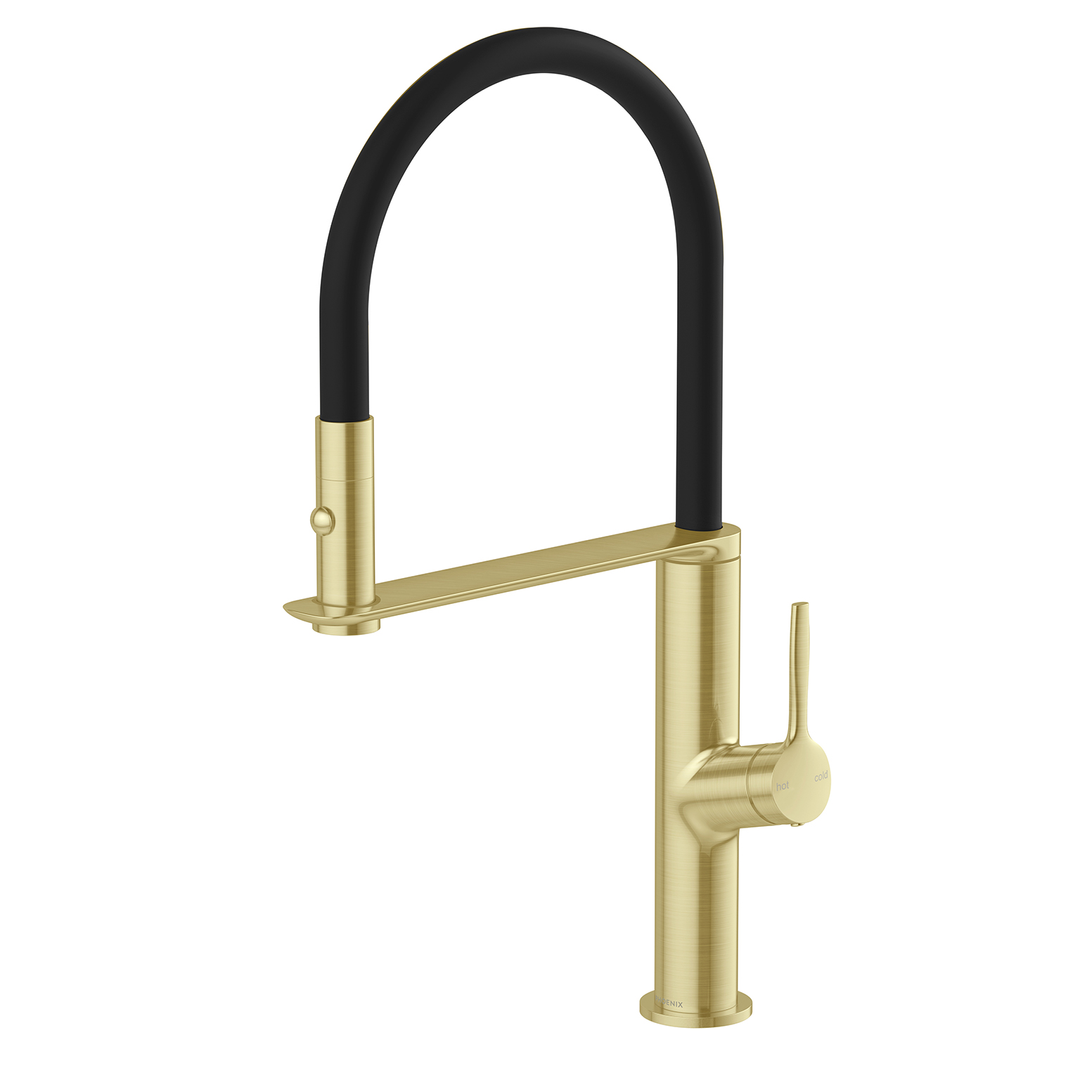 Phoenix Vask Flexible Hose Sink Mixer 200mm Brushed Gold 139-7110-12-1